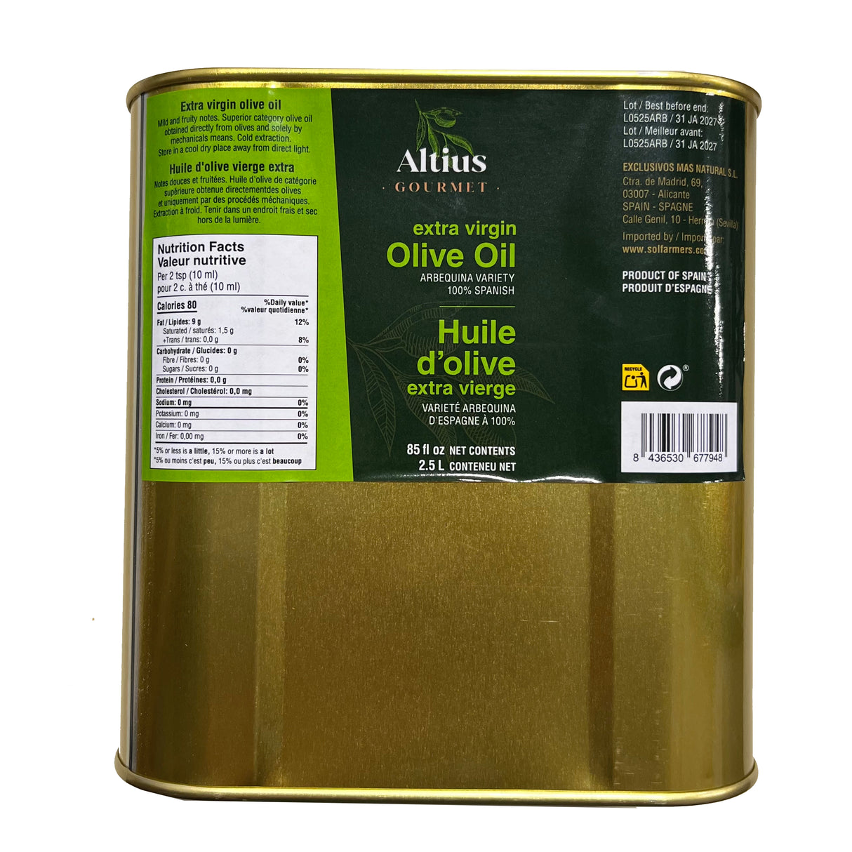 Extra Virgin Olive Oil Arbequina - Aceite de Oliva Extra Virgen. Altius, 2500ml