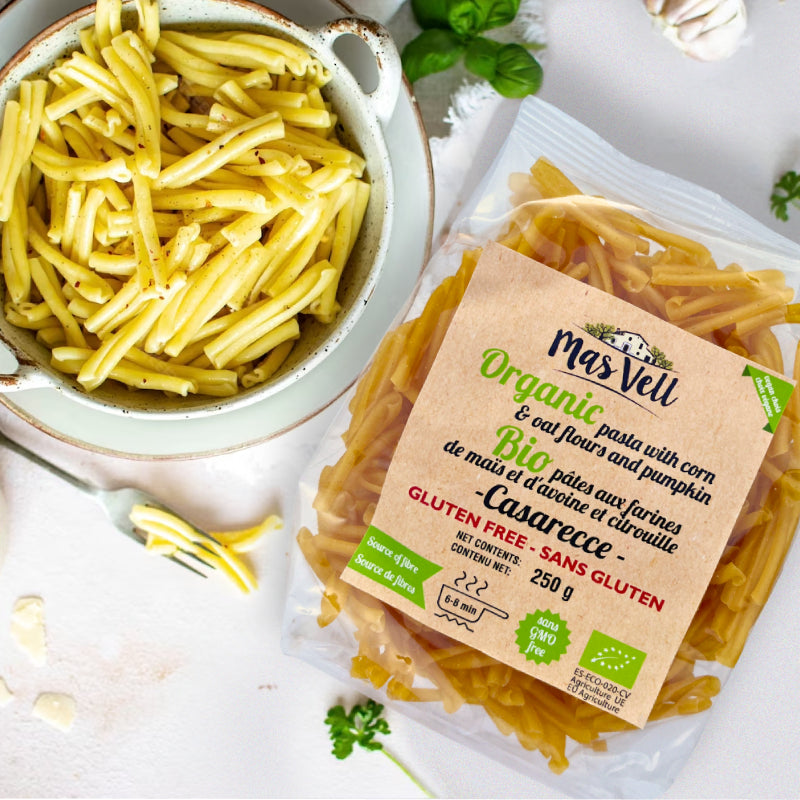 Pasta Casarecce Corn, Oat and Pumpkin - Maíz, avena y calabaza. Mas Vell, 250g