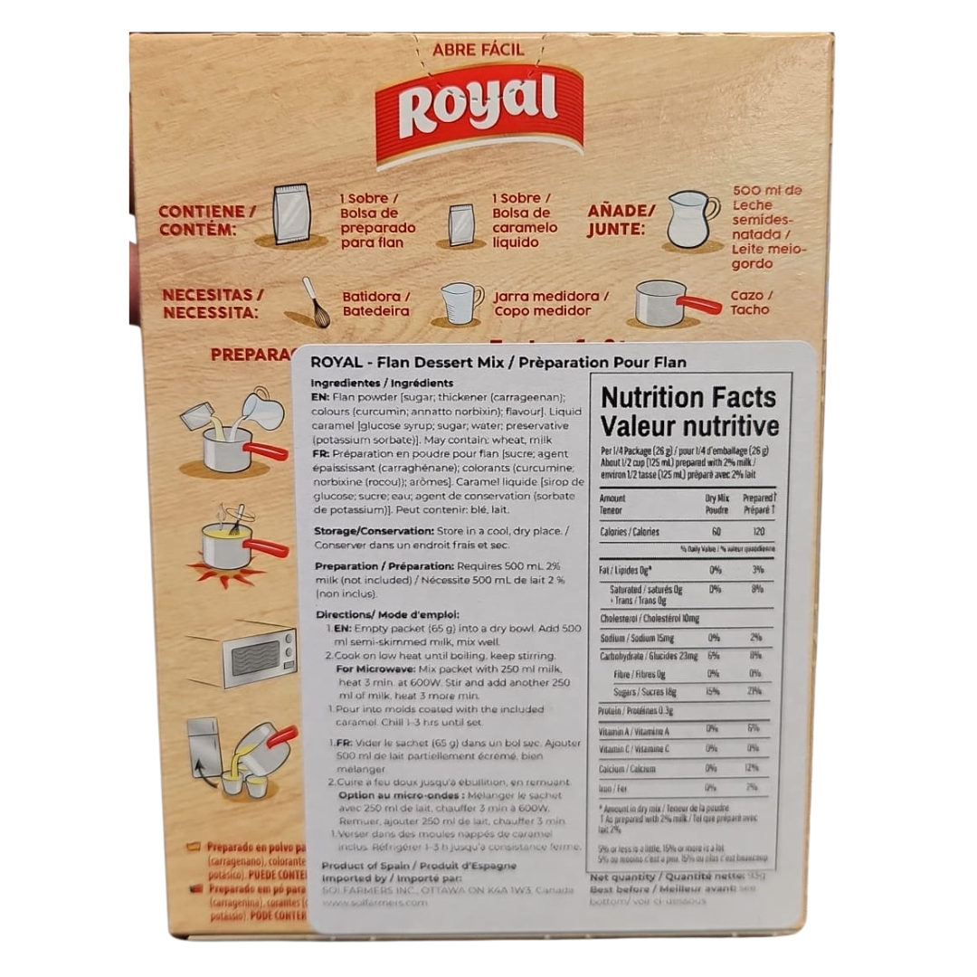 Flan Mix with Caramel. Flan con Caramelo. Royal, 93g