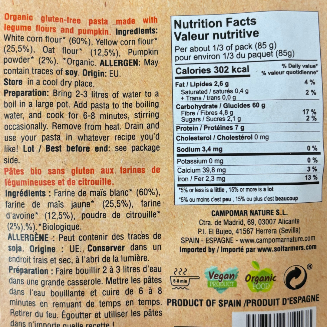 Pasta Casarecce Corn, Oat and Pumpkin - Maíz, avena y calabaza. Mas Vell, 250g