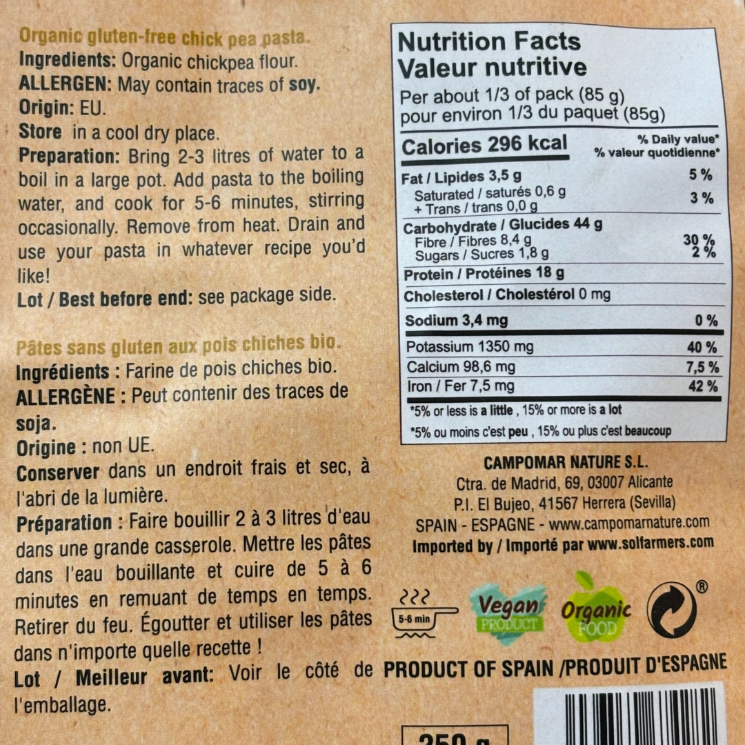 Pasta Ditalini Chickpea - Garbanzos. Mas Vell, 250g