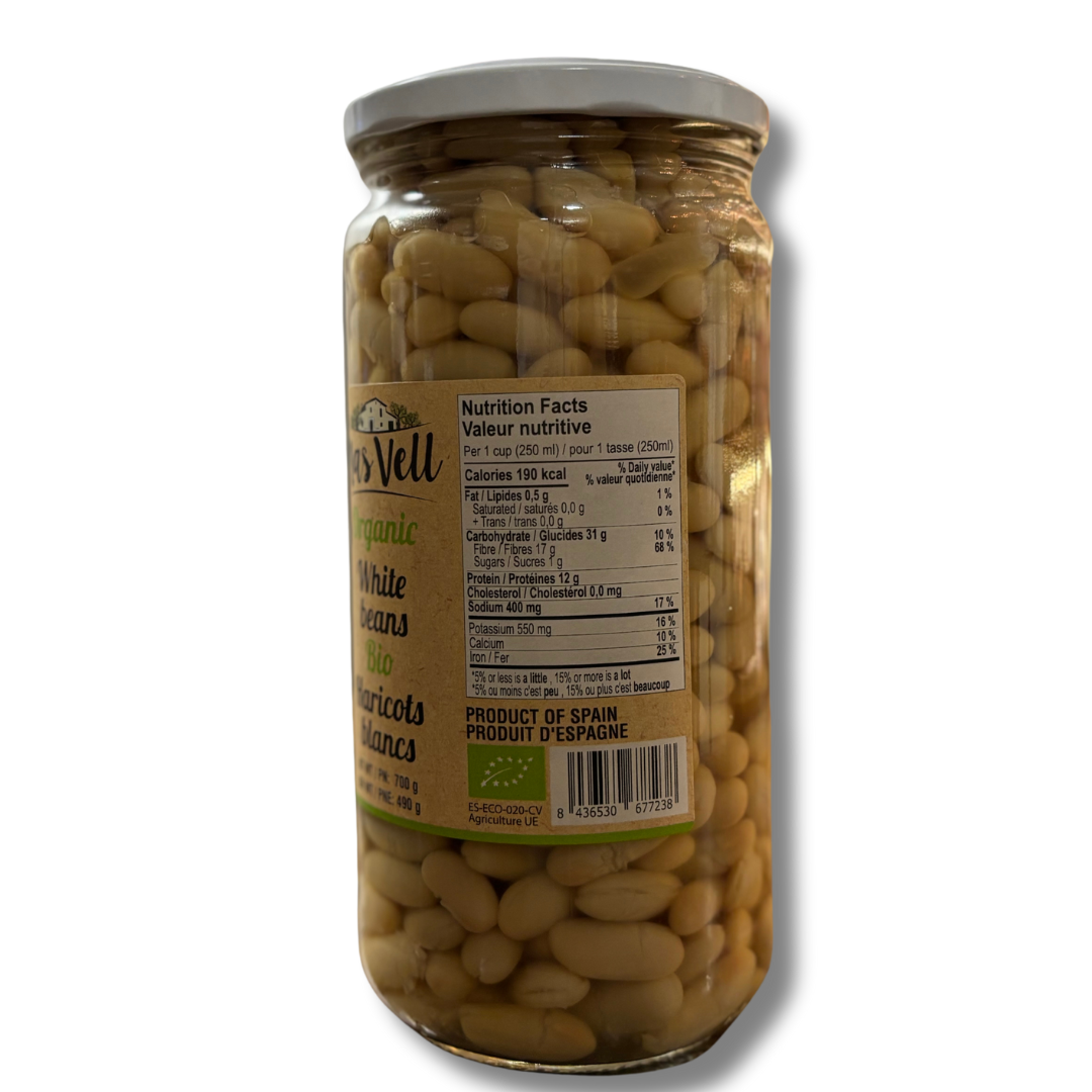 Mas Vell organic white beans in brine, 700 g - Solfarmers