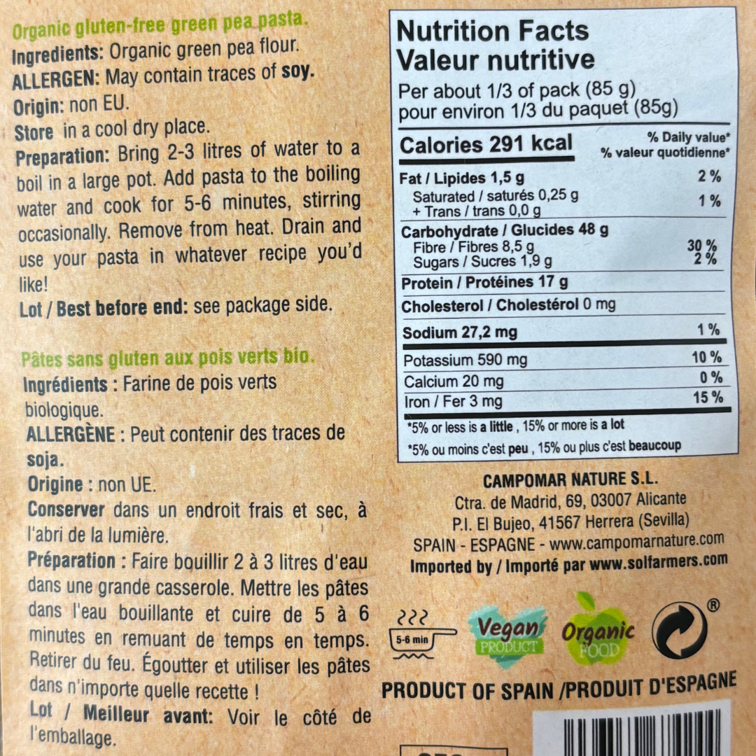 Pasta Penne Green Pea - Guisantes. Mas Vell, 250g