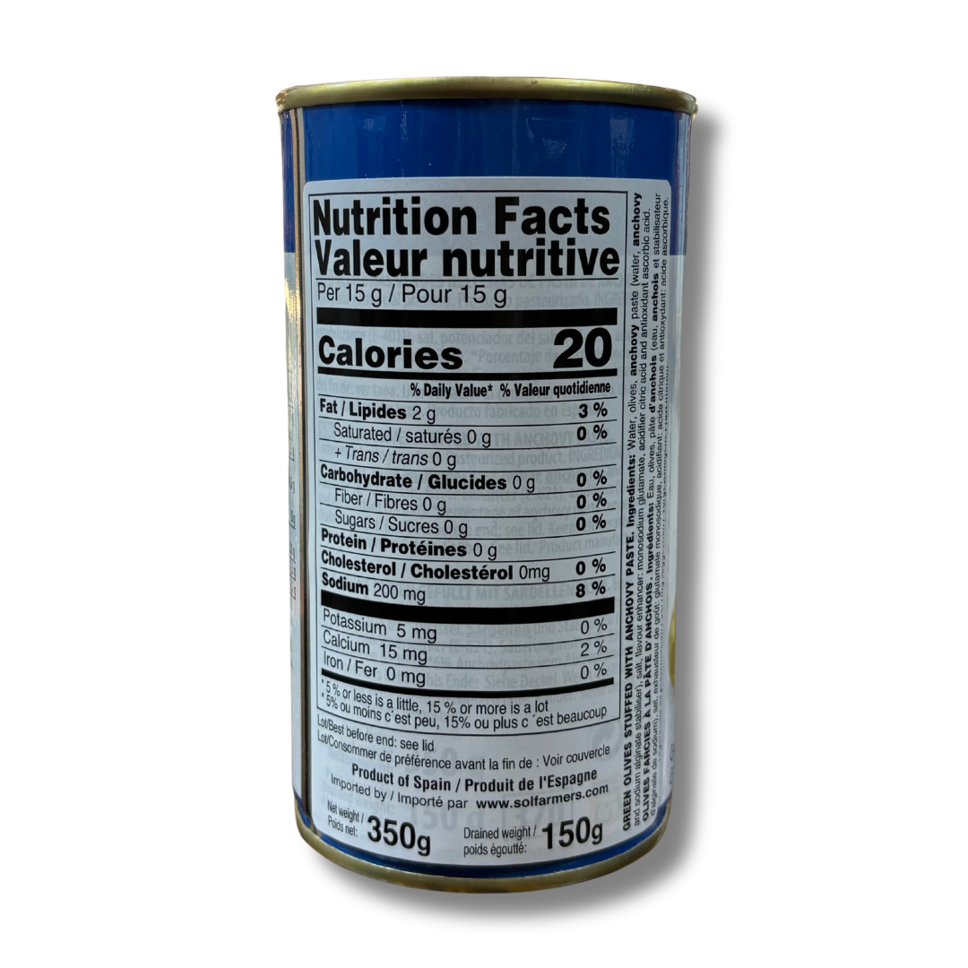 Anchovy Stuffed Green Olives - Aceitunas Rellenas Anchoa. El Faro, 350g - Solfarmers
