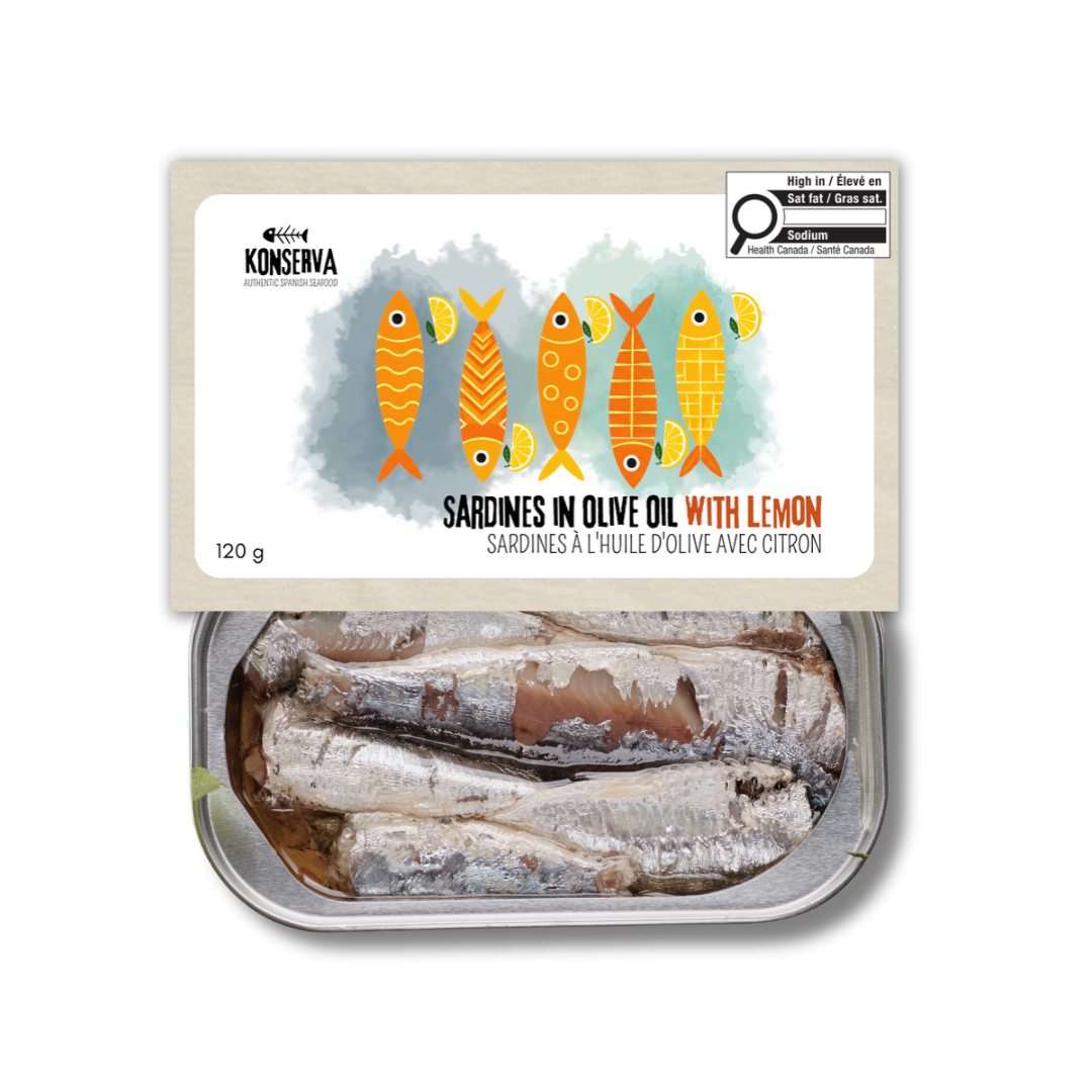 Sardines in Olive Oil w/ Lemon - Sardinas en Aceite de Oliva c/ Limón. Konserva, 120 g