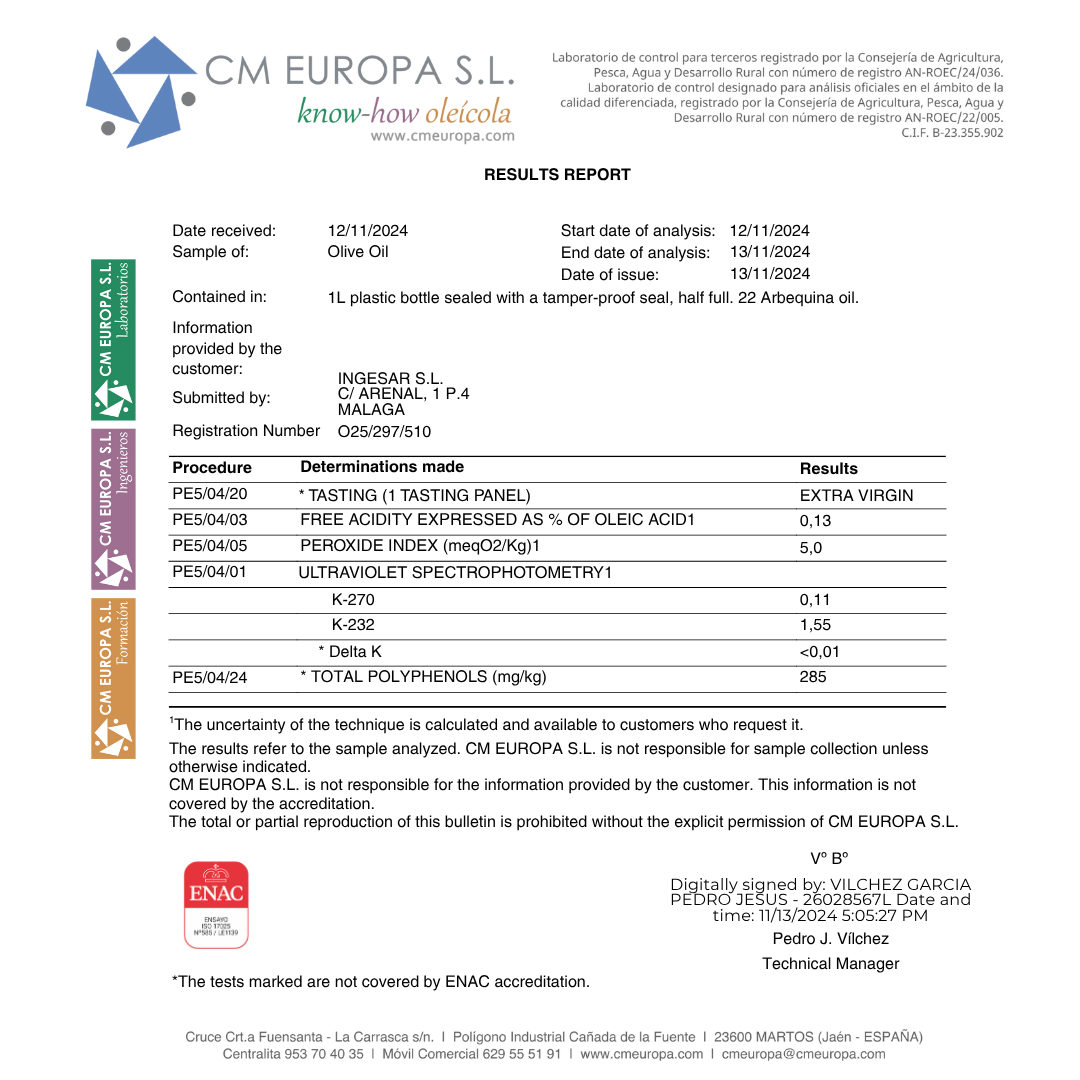 Extra Virgin Olive Oil Arbequina - EVOO. Las Valdesas, 500ml