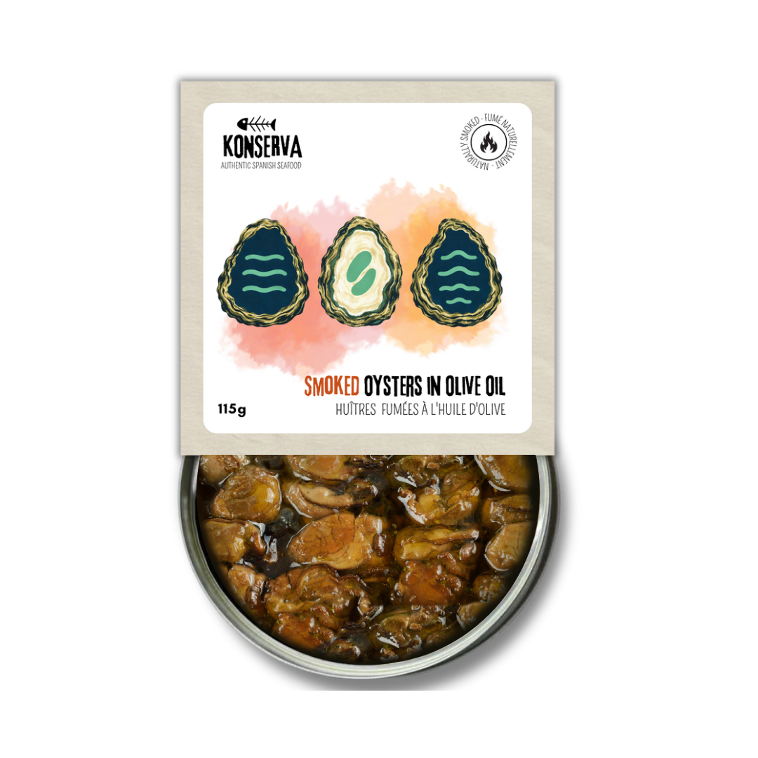Smoked Oysters in Olive Oil - Ostras Ahumadas en Aceite de Oliva. Konserva, 115 g
