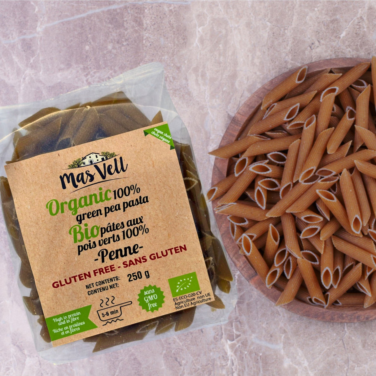 Pasta Penne Green Pea - Guisantes. Mas Vell, 250g