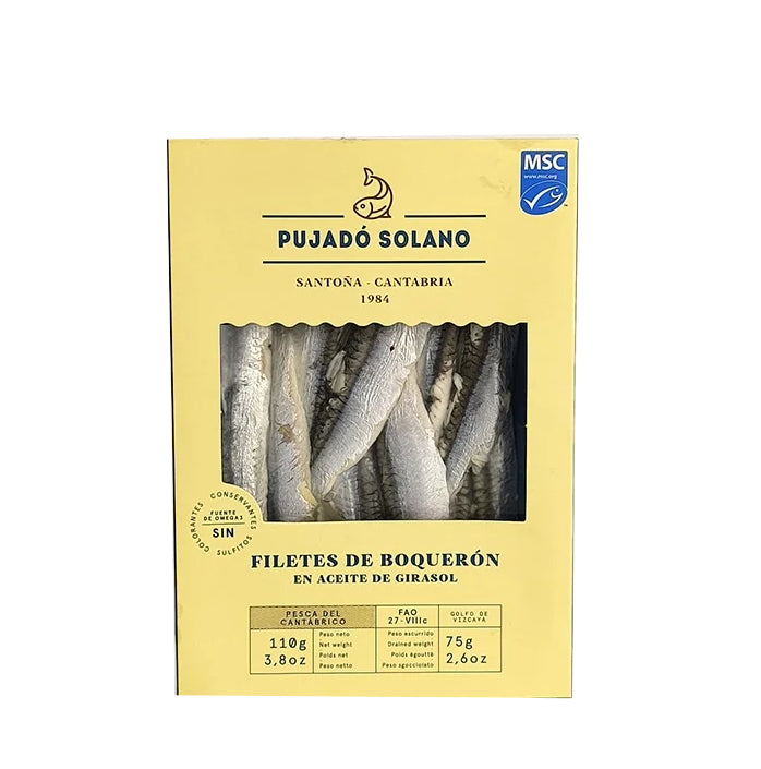 White Anchovies in Sunflower Oil - Boquerones en Aceite. Pujado Solano, 110g