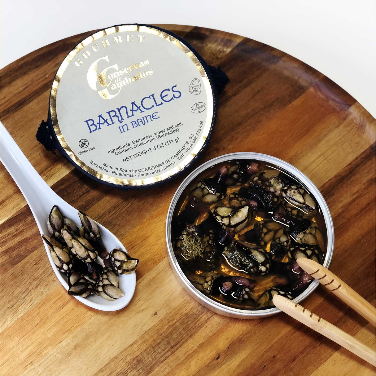 Authentic Galician barnacles preserved in brine, offering a unique and exquisite taste of the Spanish coast by Conservas de Cambados.