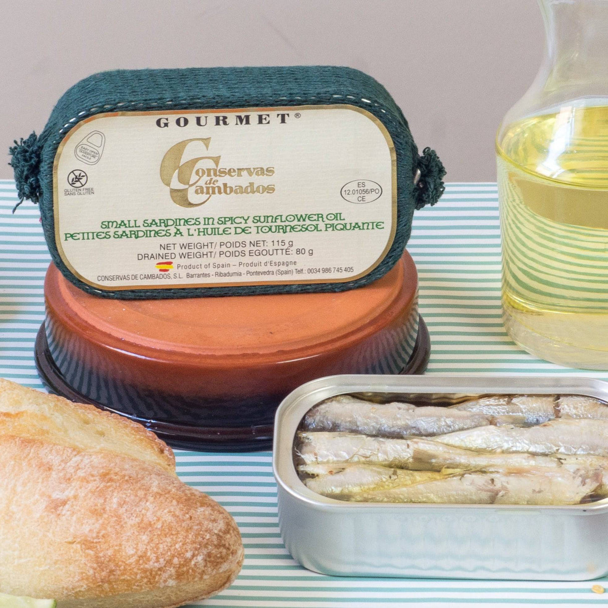 Spanish gourmet small sardines in spicy sunflower oil by Conservas de Cambados, perfect for tapas