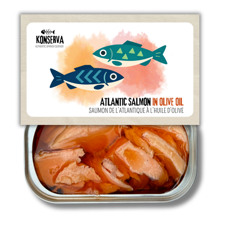 Atlantic Salmon in Olive Oil - Salmón en Aceite de Oliva. Konserva - Solfarmers