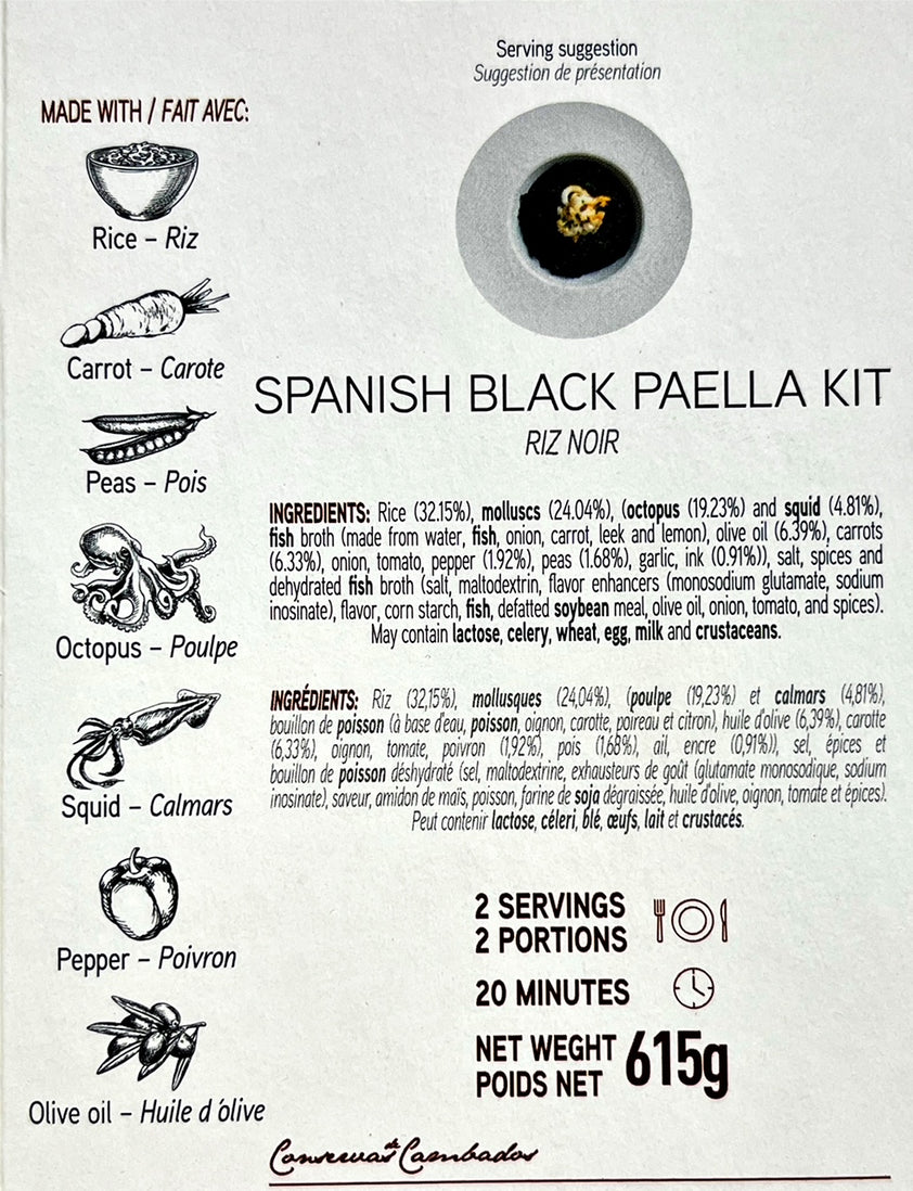 Spanish Black Paella Kit. "Kit de Paella Negra Española". Conservas Ca