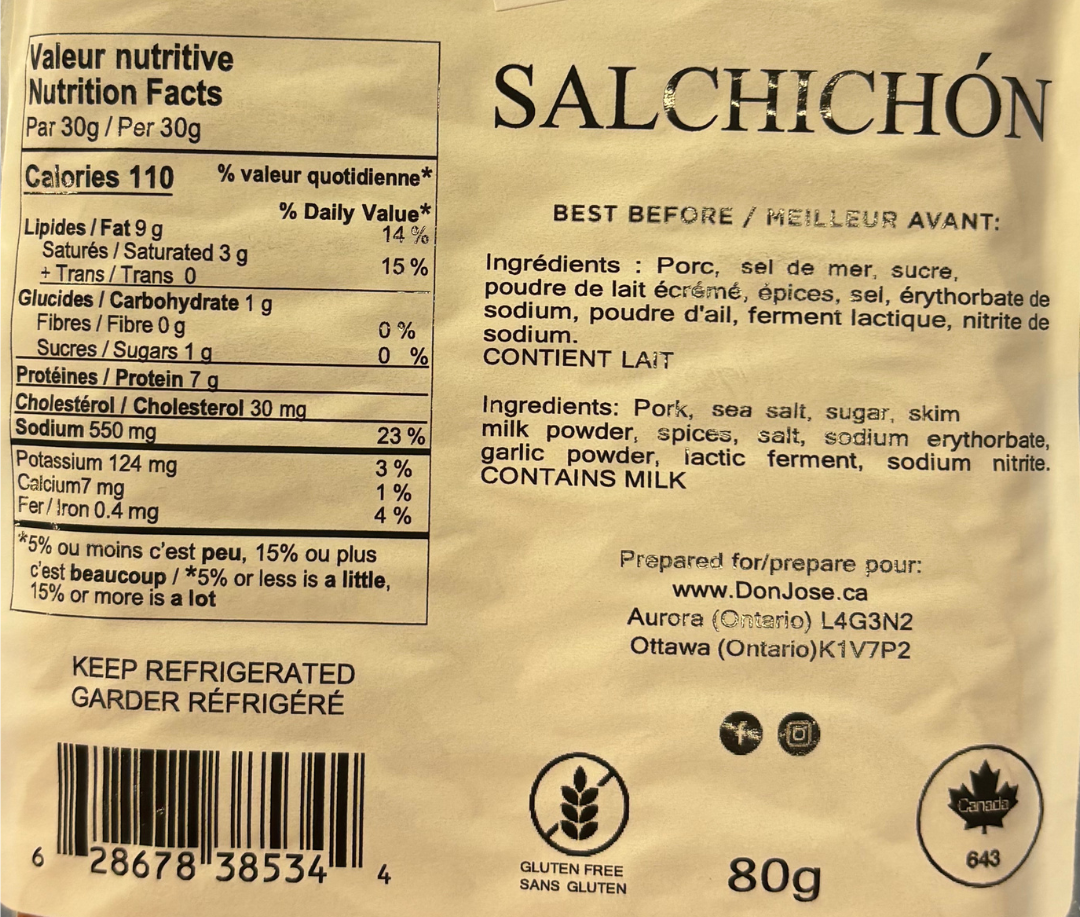 Dry Sausage Sliced - Salchichon en lonchas. Don Jose, 80g - Solfarmers