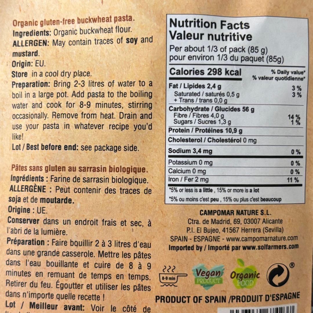 Pâtes Penne Bio au Sarrasin - MasVell, 250g