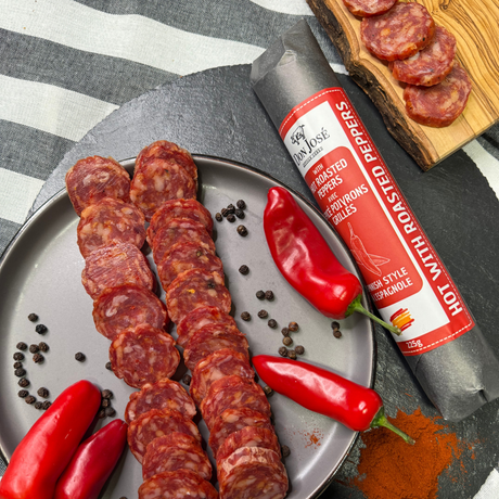 Spanish Hot Dry Sausage with Roasted Peppers - Salchichon Picante. Don Jose, Stick 225g
