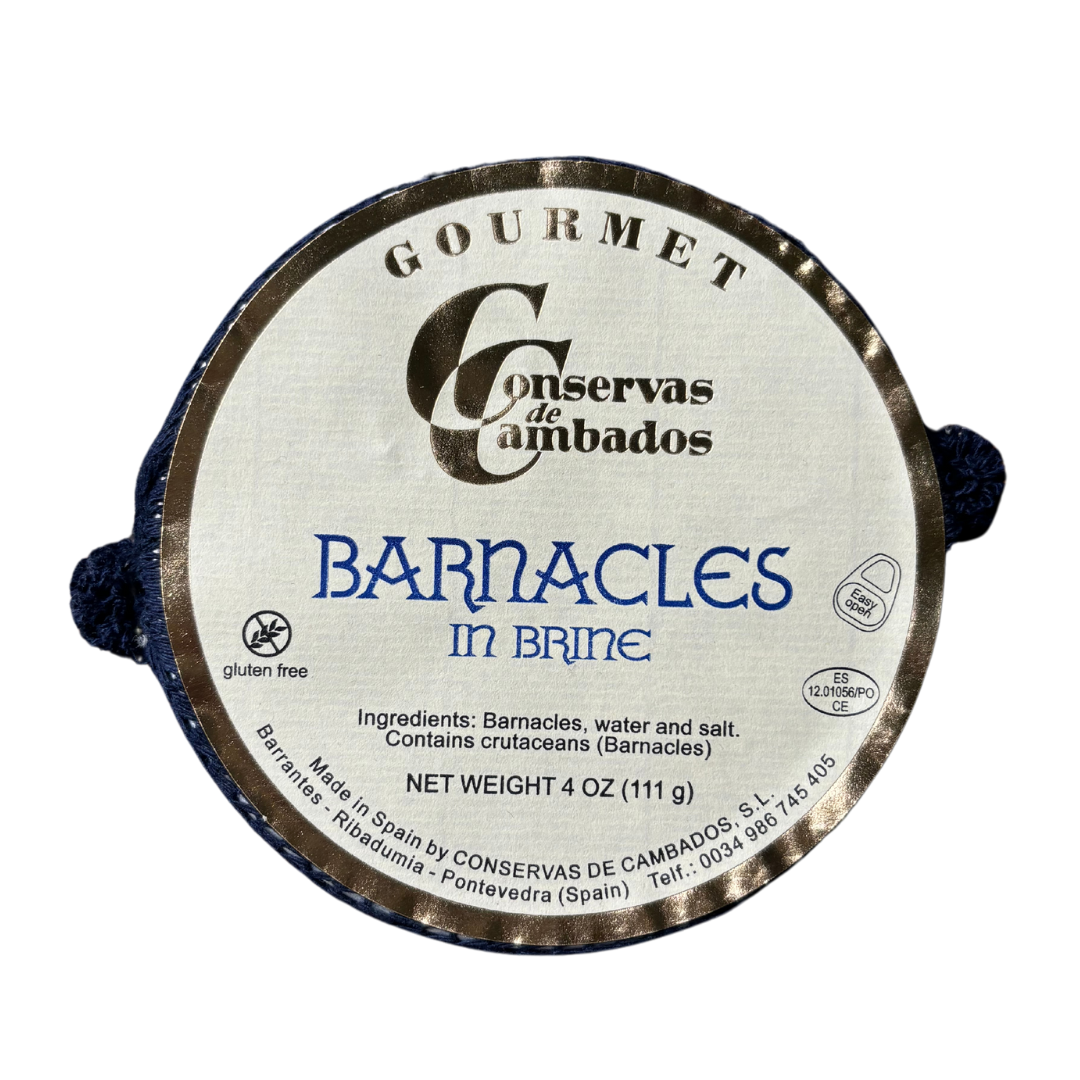 Authentic Galician barnacles preserved in brine, offering a unique and exquisite taste of the Spanish coast by Conservas de Cambados.

