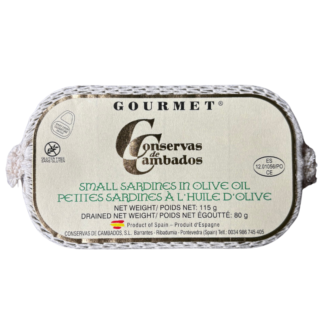 Small gourmet sardines preserved in premium olive oil by Conservas de Cambados