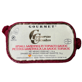 Spanish gourmet small sardines in rich tomato sauce by Conservas de Cambados, ideal for tapas


