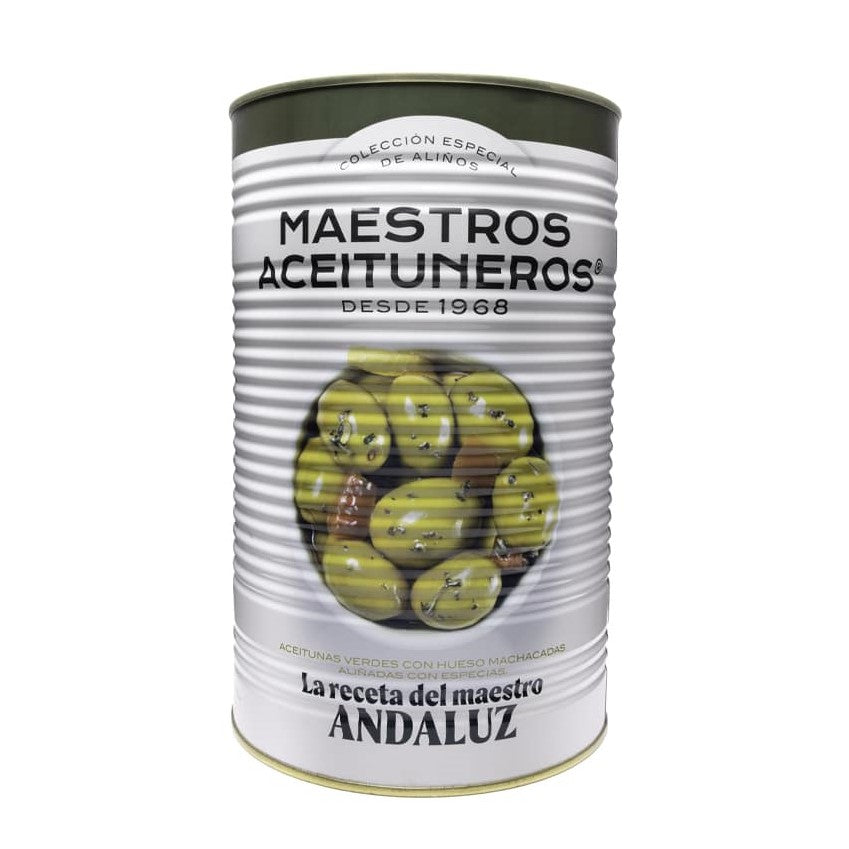 Seasoned Green Olives Receta del Maestro Andaluz. Maestros Aceituneros, 4.2 Lt