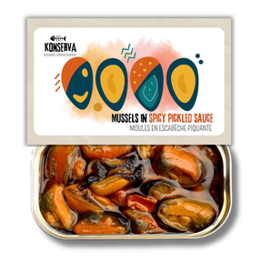 Mussels in Spicy Pickled Sauce - Mejillones en Salsa Picante en Escabeche. Konserva - Solfarmers