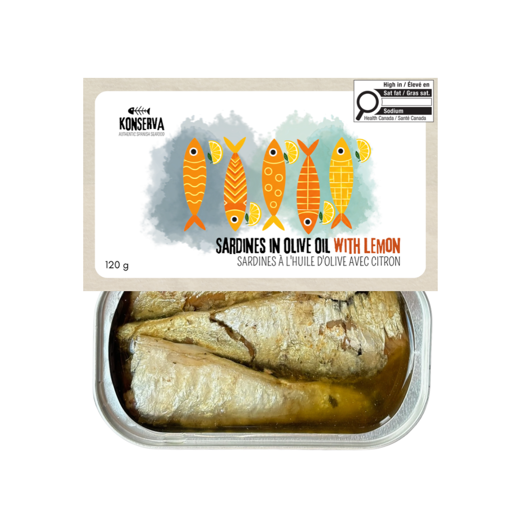 Sardines in Olive Oil w/ Lemon - Sardinas en Aceite de Oliva c/ Limón. Konserva, 120 g