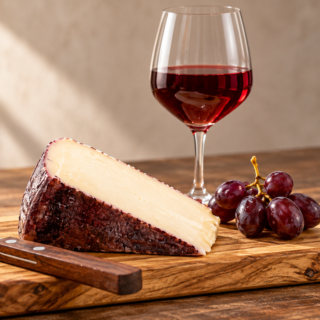 Wine Soaked Murcian Goat Cheese - Queso de Cabra de Murcia al Vino DOP Duero. Ideal for tapas or a cheese table