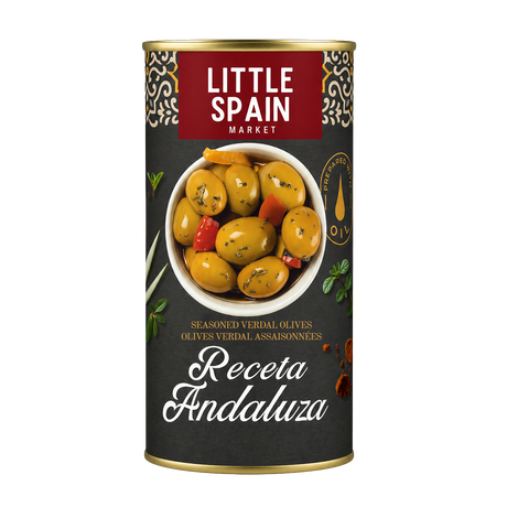 Seasoned Verdal Green Olives Receta Andaluza - Aceitunas Aliñadas. Little Spain, 350g - Solfarmers