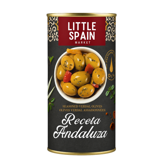 Seasoned Verdal Green Olives Receta Andaluza - Aceitunas Aliñadas. Little Spain, 350g - Solfarmers