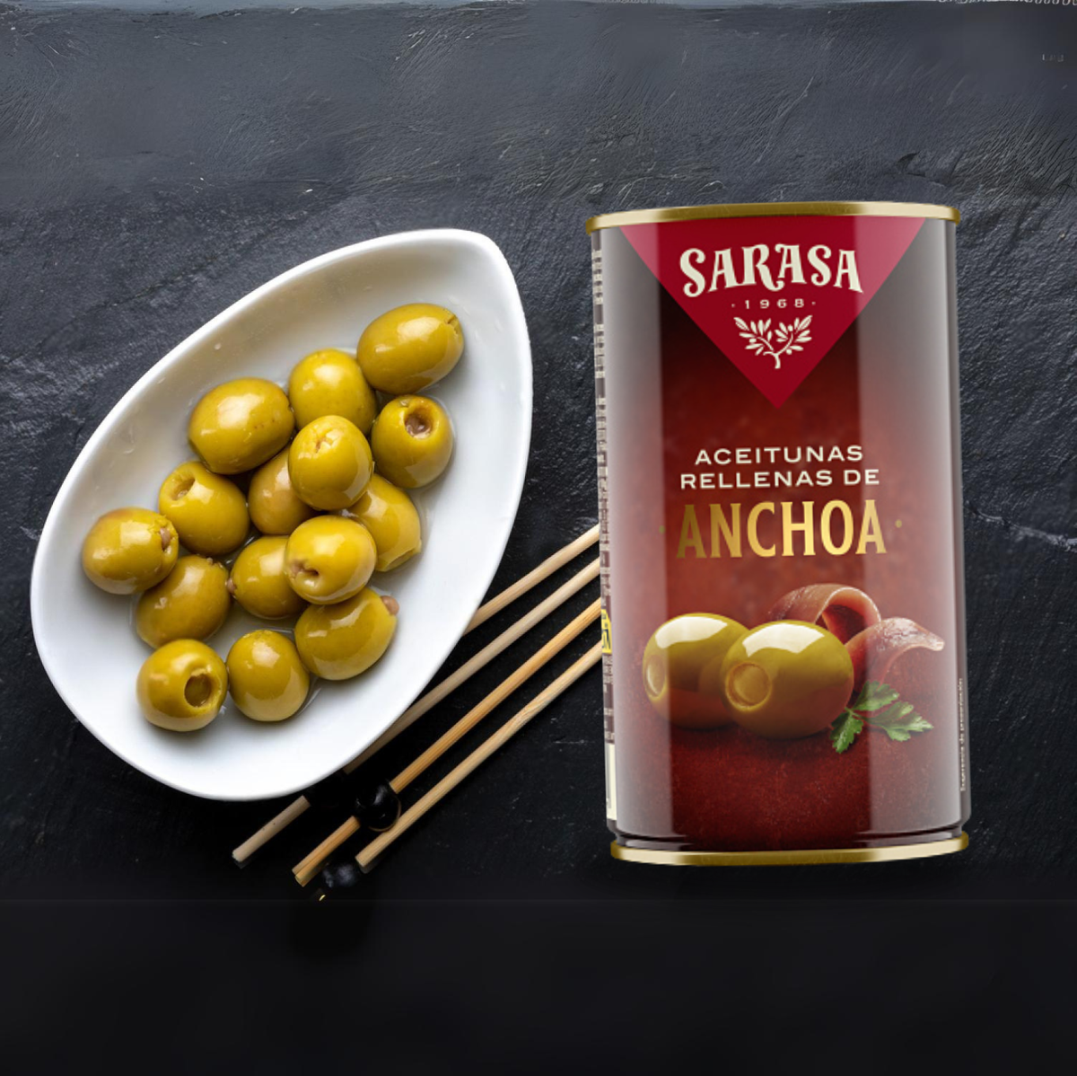 Anchovy Stuffed Manzanilla Olives By Sarasa, 314 mL Solfarmers