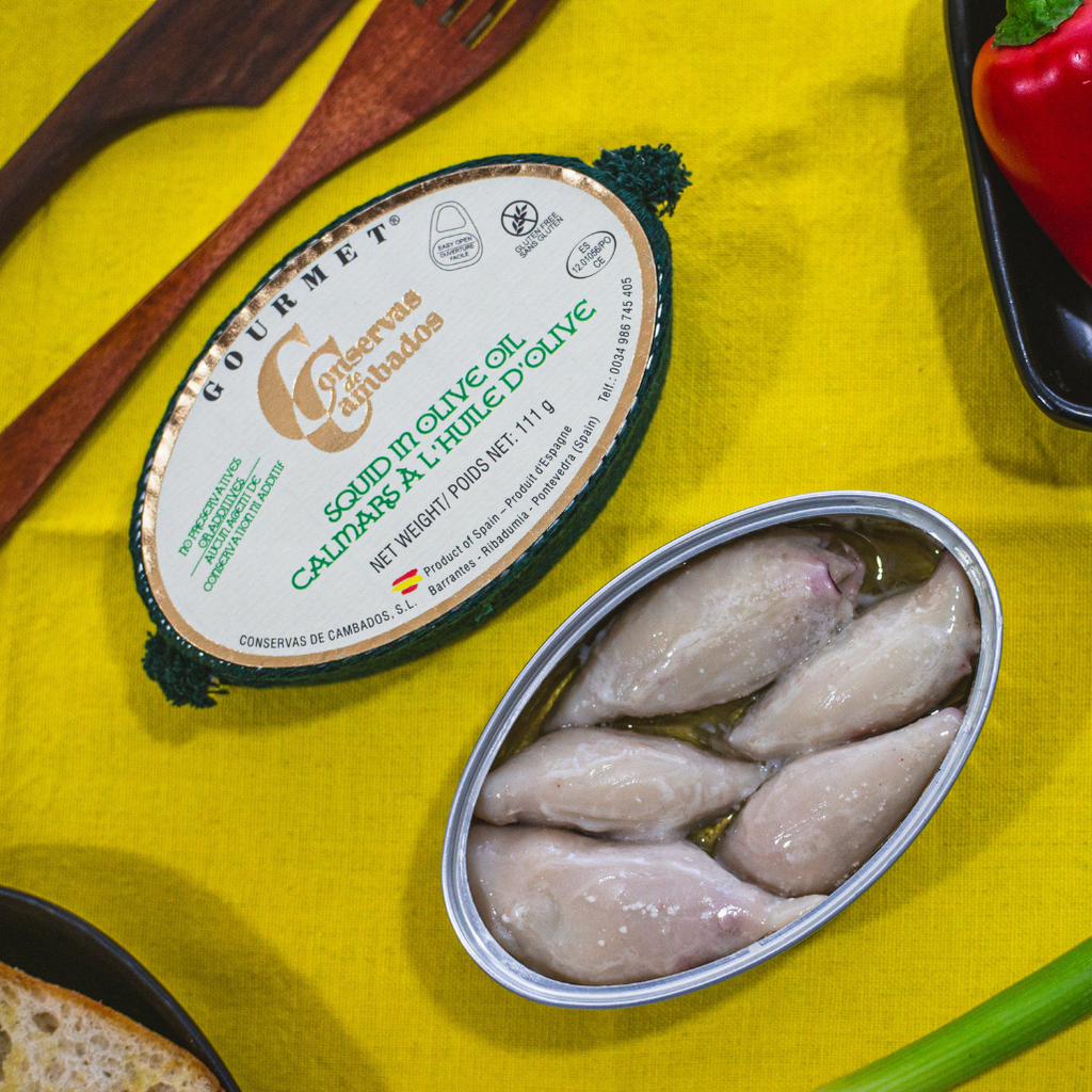 Gourmet Squid in Olive Oil "Calamares Gourmet en Aceite de Oliva". Conservas de Cambados - Solfarmers