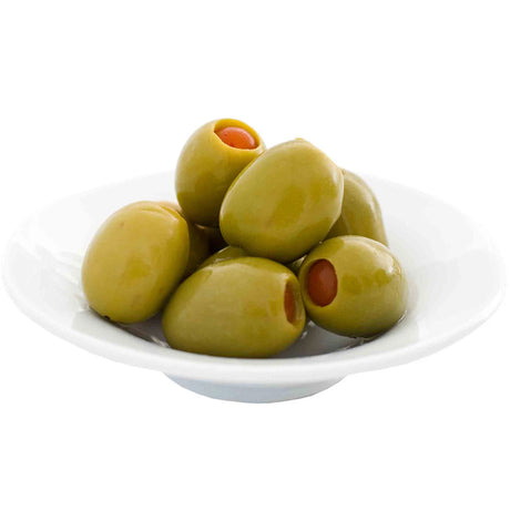 Green Manzanilla Olives Stuffed Red Pepper - Aceitunas Rellenas de Pimiento. El Faro, 350g - Solfarmers